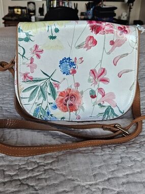 Valentina Floral Crossbody Bag - White, Pink & Brown